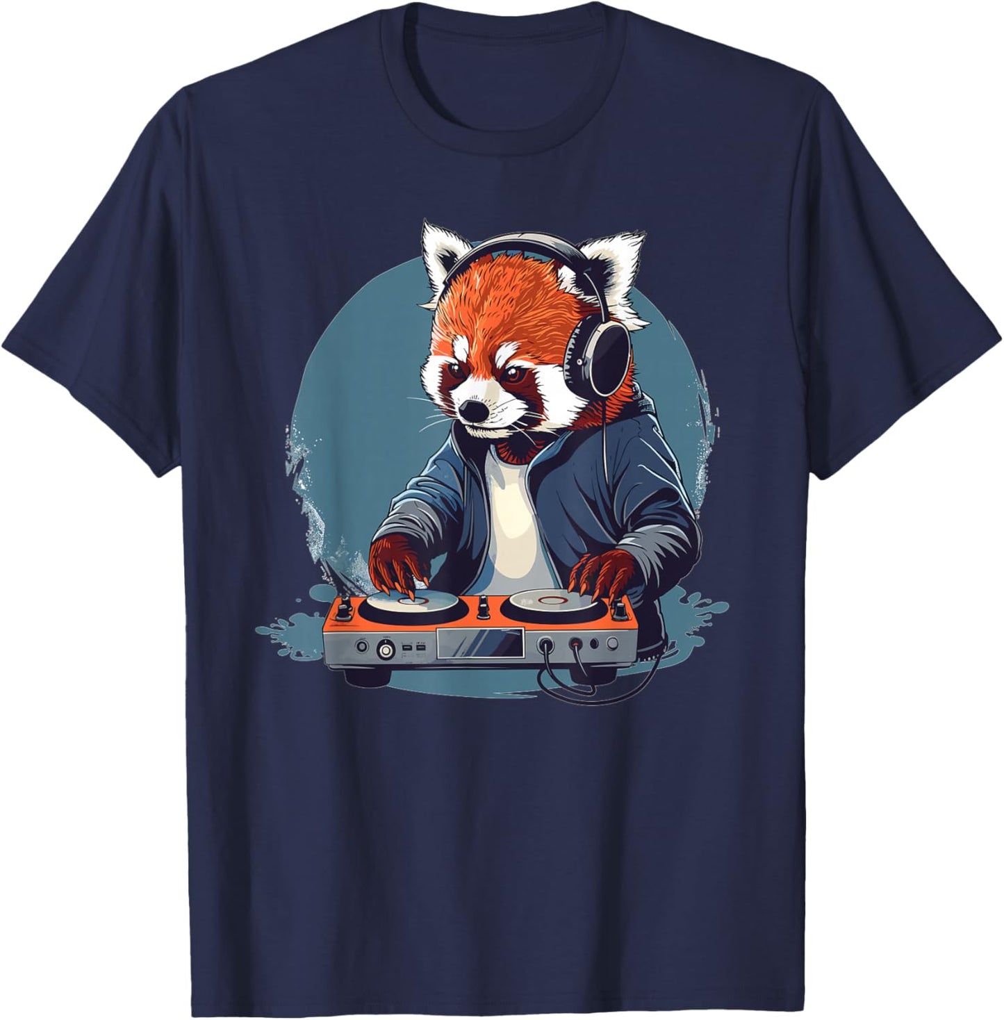 Cartoon Red Panda DJ T-Shirt - T-Shirt | Navy
