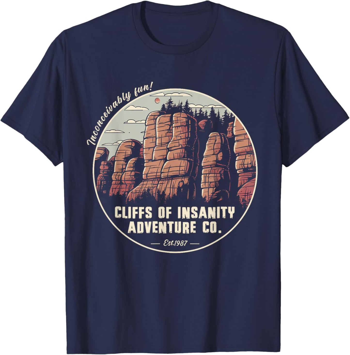 Volimty Shop Cliffs Of Vintage Movies Mountains Funny Costume Insanitys , Small, Black T-Shirt - T-Shirt | Navy