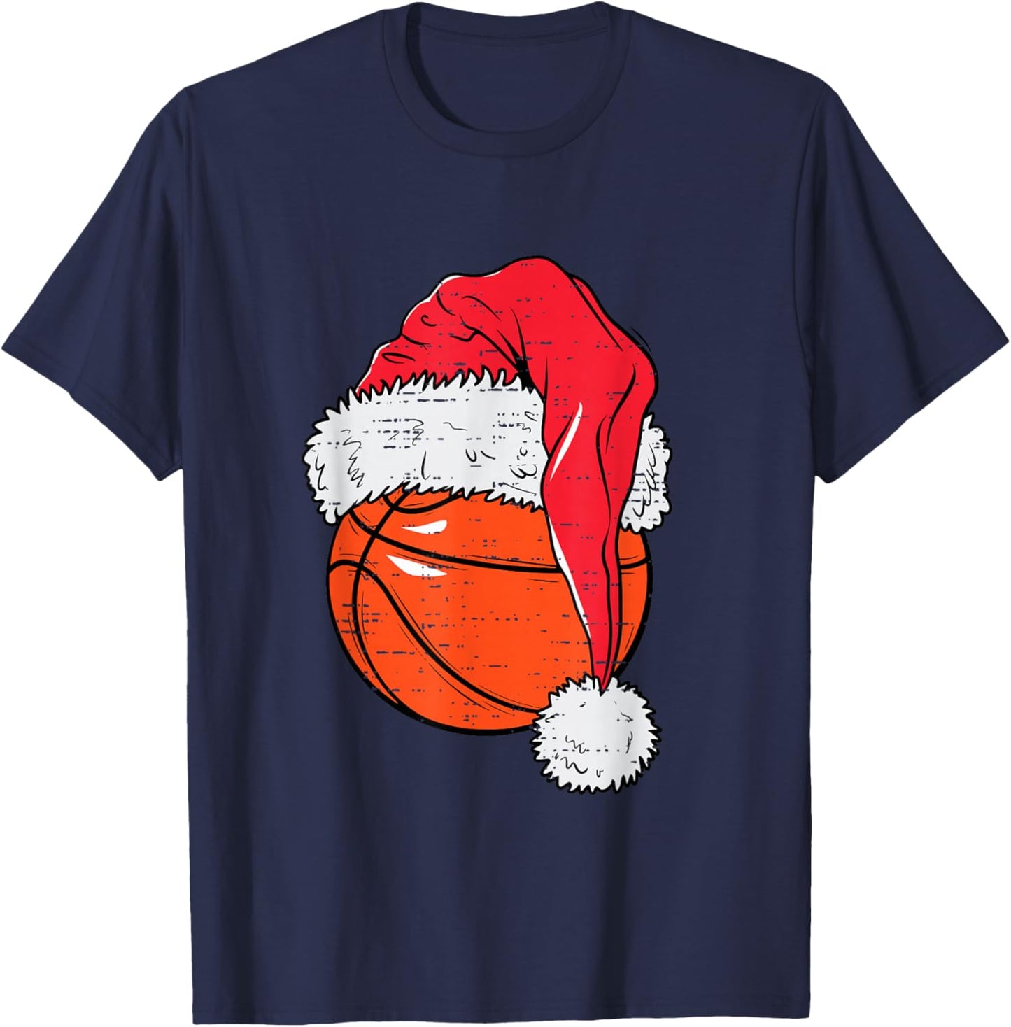 Funny Basketball Ball Santa Hat Christmas Xmas Men Boys Kids T-Shirt - T-Shirt | Navy