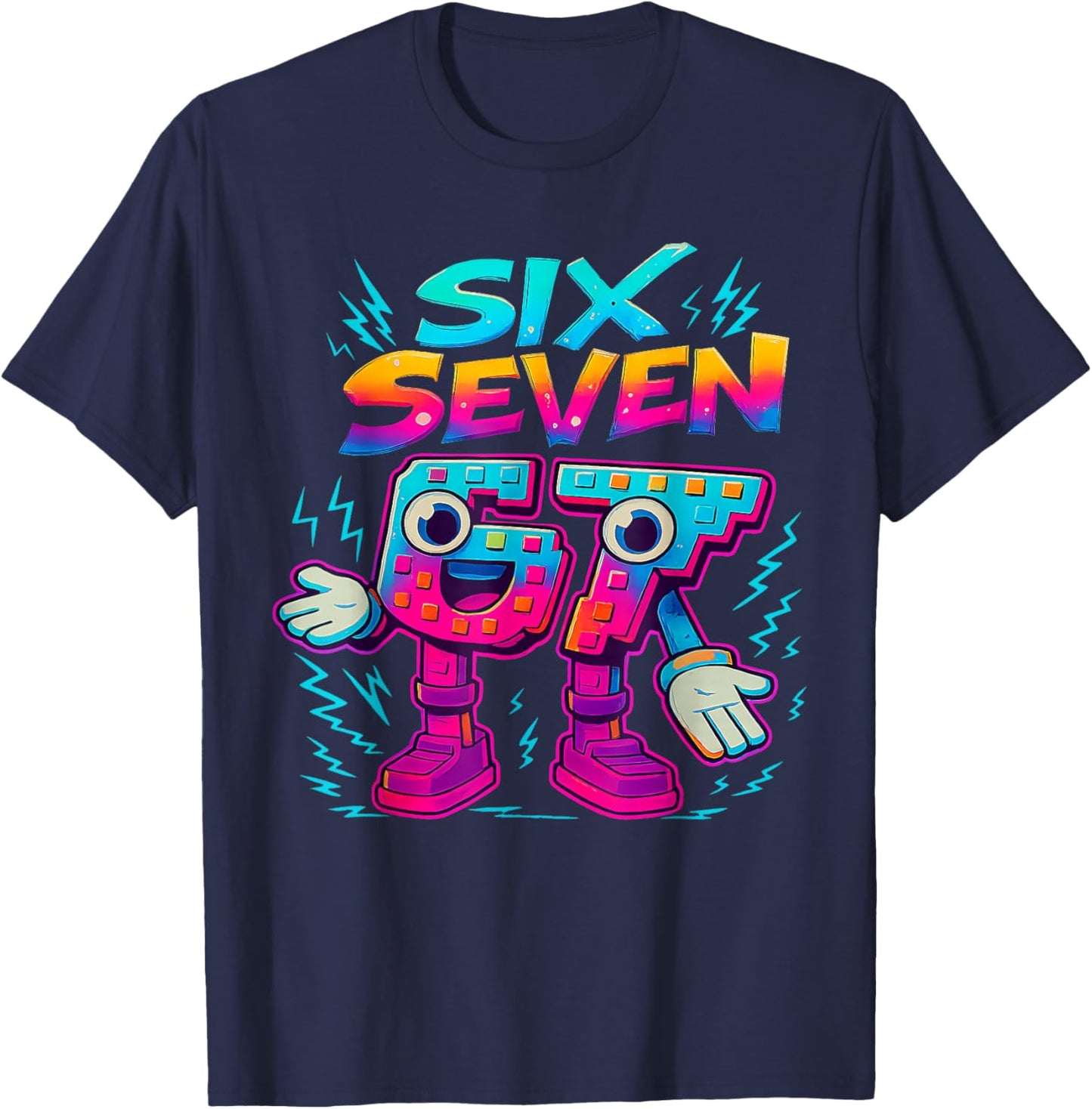 Six Seven Brainrot Italian Funny 67 Kids Gaming Meme T-Shirt - T-Shirt | Navy