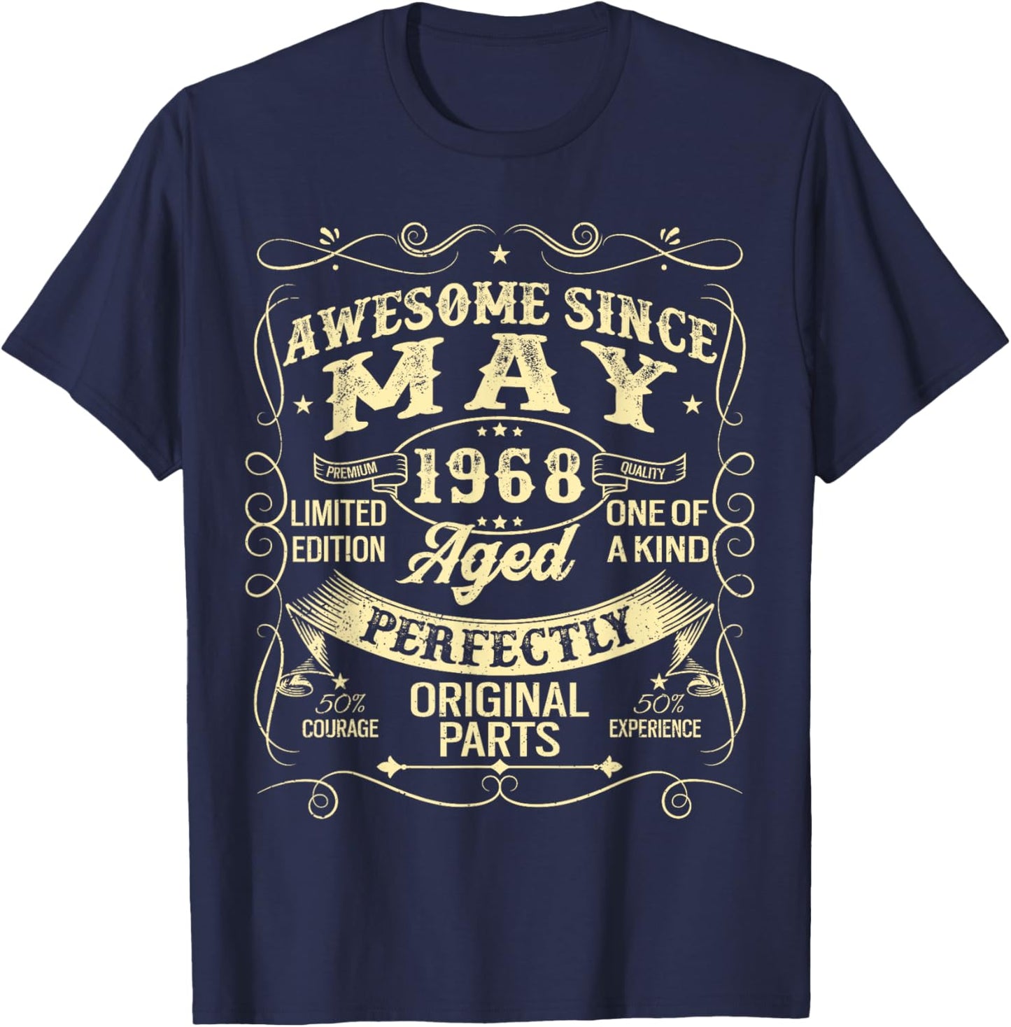 Awesome Since May 1968 Year Of Birth Birthday 1968 Vintage T-Shirt - T-Shirt | Navy