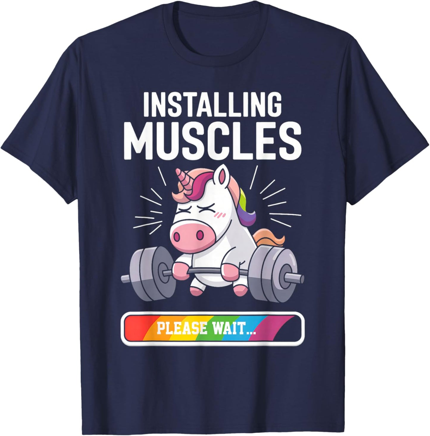 Installing Muscles Unicorn Workout Gym Fitness Weightlifting T-Shirt - T-Shirt | Navy