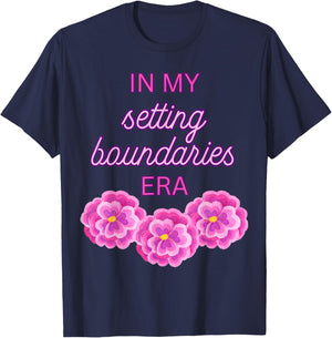 In My Setting Boundaries Era - Pink Flowers T-Shirt - T-Shirt | Navy