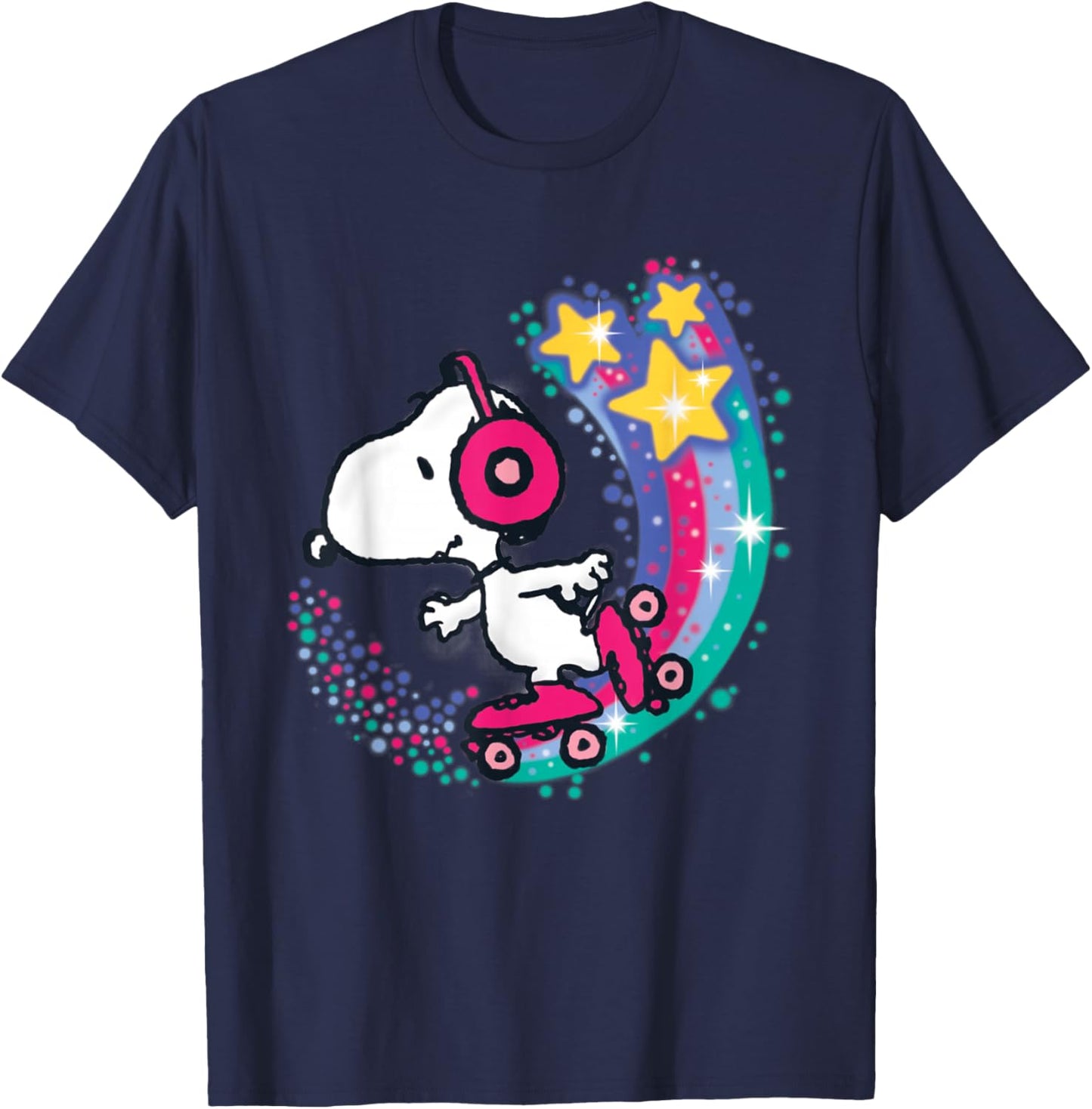 Peanuts Snoopy Roller Skating Star Powered Rainbow T-Shirt - T-Shirt | Navy