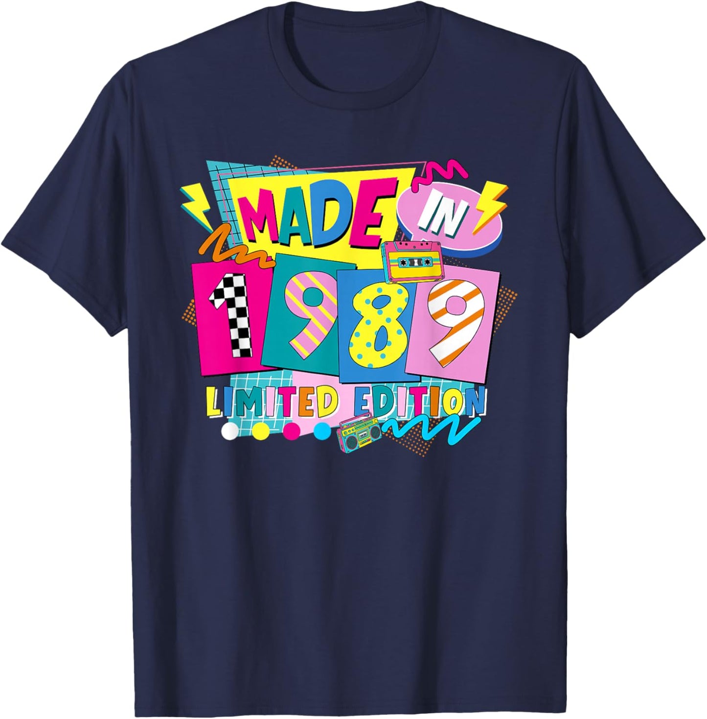 Retro Funny Made in 1989 Limited Edition 37th Birthday Party T-Shirt - T-Shirt | Navy