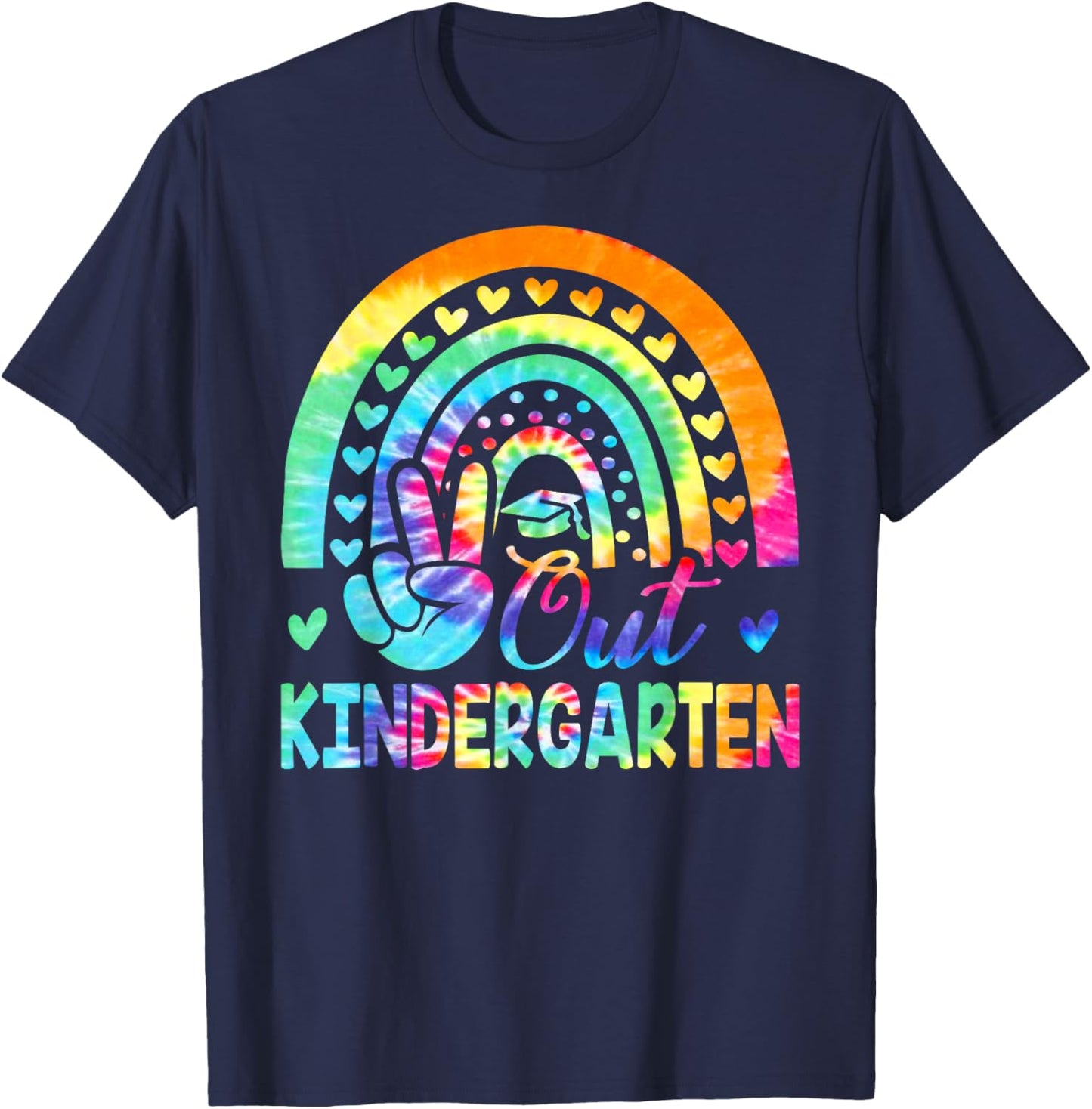 Cute Tie Dye Rainbow Peace Out Kindergarten Last Day T-Shirt - T-Shirt | Navy