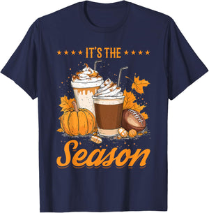 Pumpkin Spice Latte Fall Football Season It´s the Season T-Shirt - T-Shirt | Navy