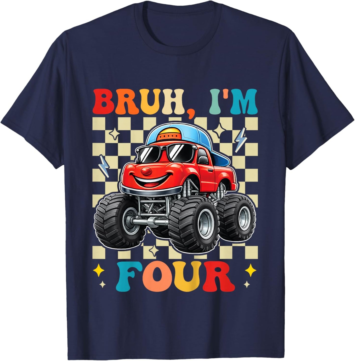 4th Birthday Monster Truck 4 Year Old Boys 4th Party Boys T-Shirt - T-Shirt | Navy