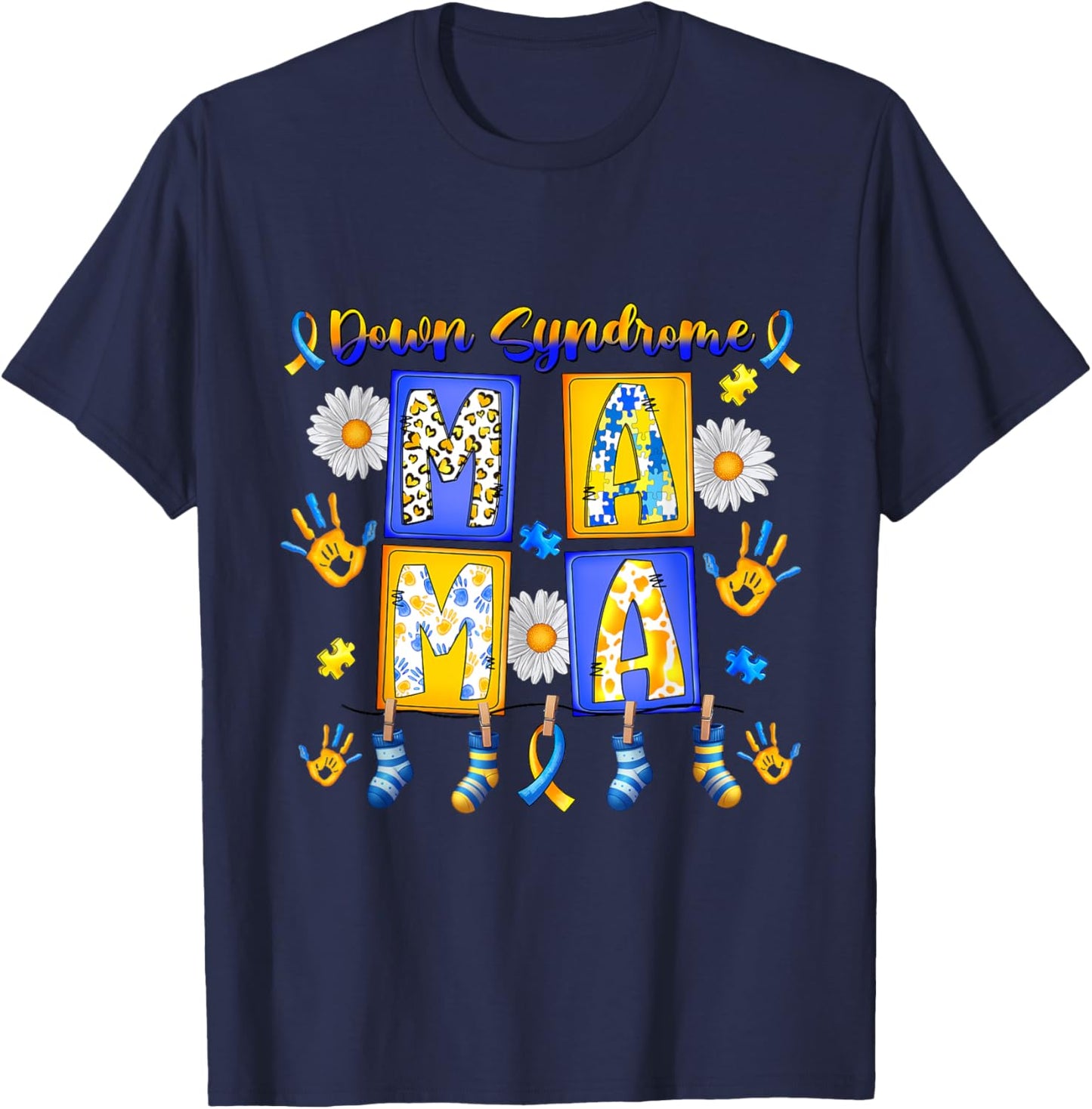 Down Syndrome Mama Rock your socks groovy the lucky few T-Shirt - T-Shirt | Navy