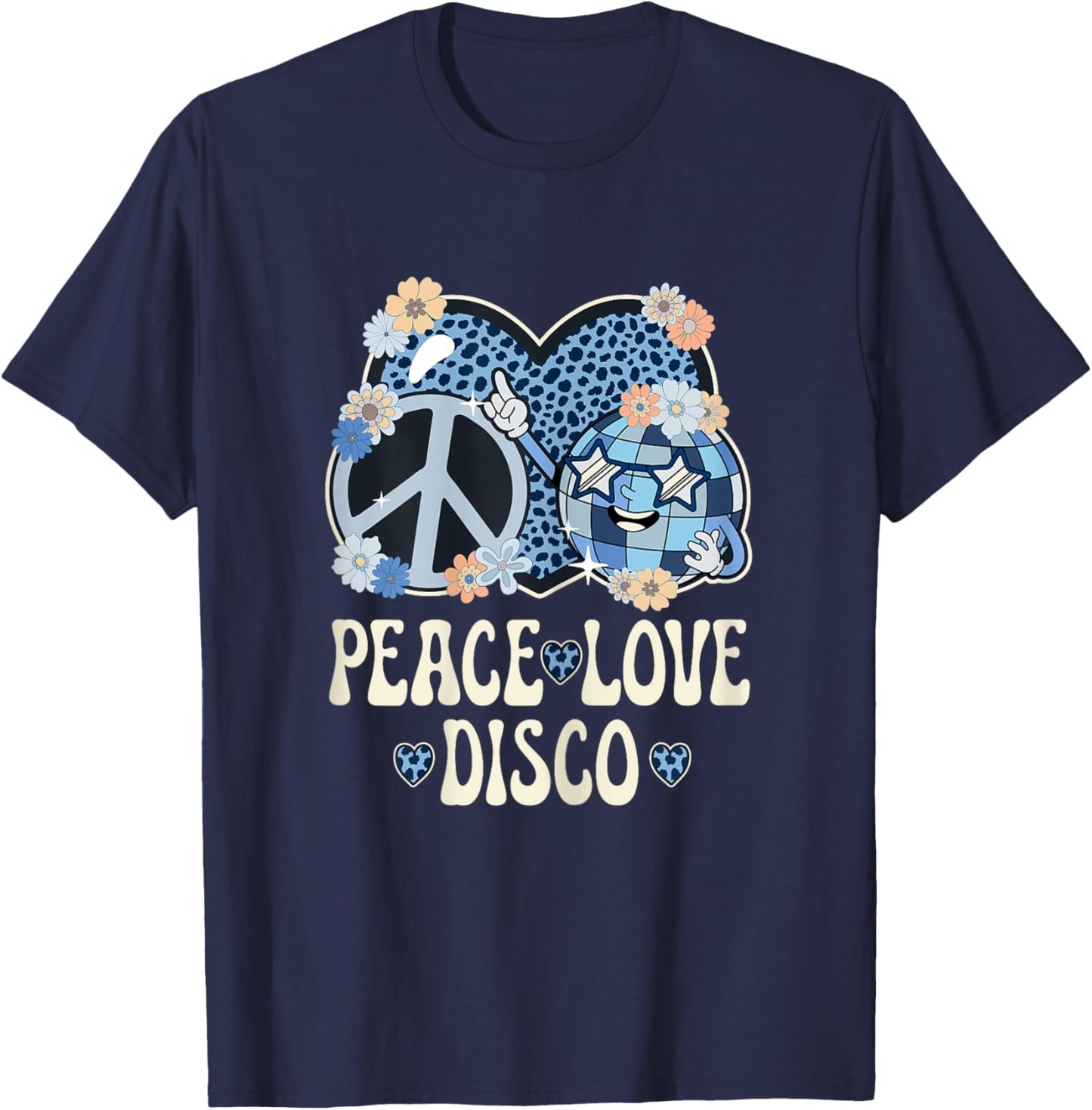 Peace Love Disco Outfit Cheetah Print Women Girls 70s Disco T-Shirt - T-Shirt | Navy