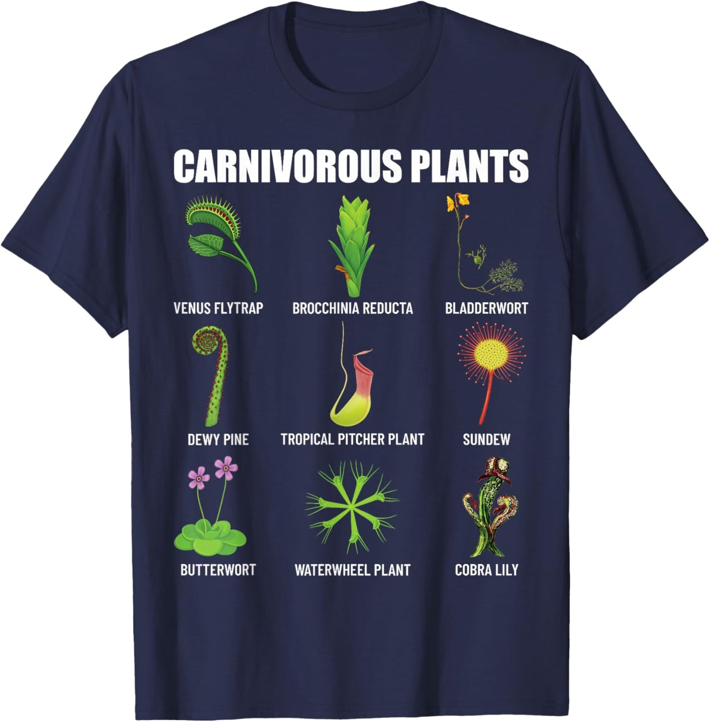 Carnivorous Plants Chart Venus Flytrap, Pitcher Plant T-Shirt - T-Shirt | Navy