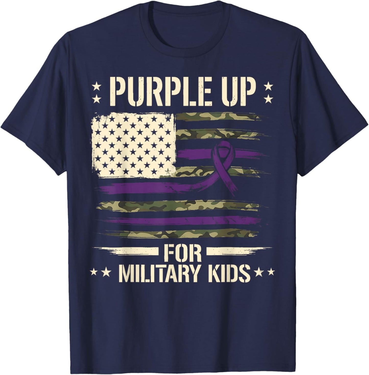 Purple Up for Military Kids Camo Flag Military Children Cute T-Shirt - T-Shirt | Navy