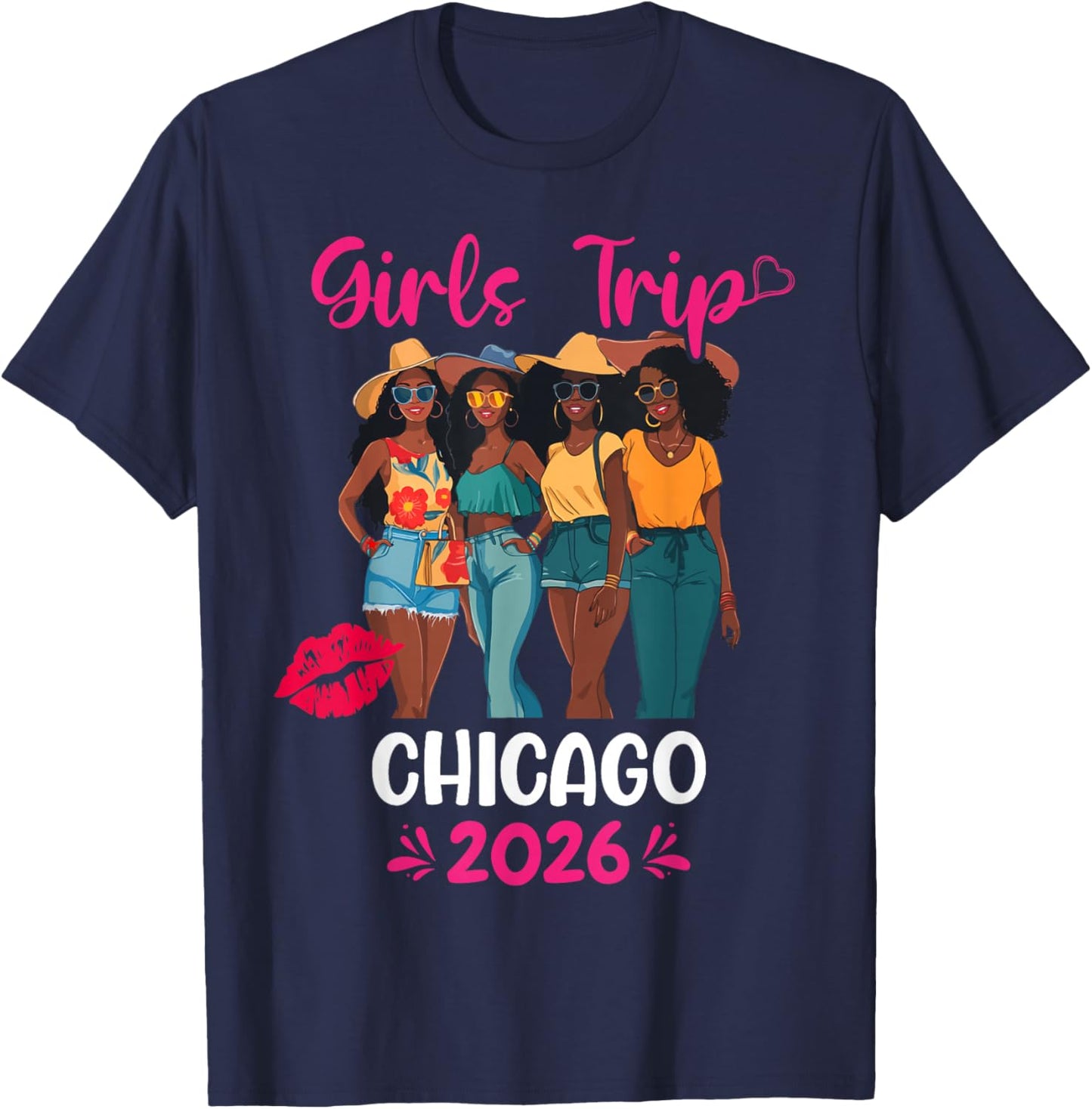 Black Girls Trip Chicago 2026 Vacation Matching T-Shirt - T-Shirt | Navy
