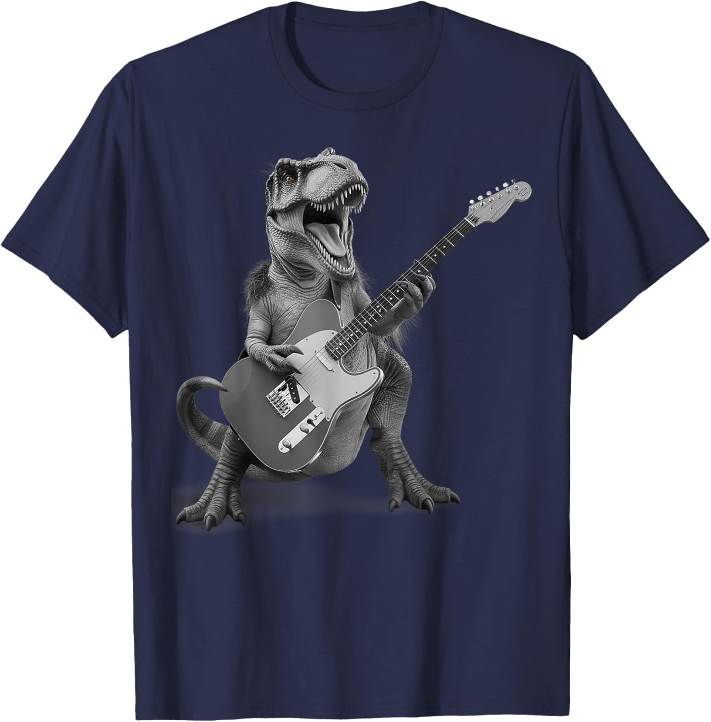 T Rex Playing Guitar Rock and Roll Dino Gifts Men Women Kid T-Shirt - T-Shirt | Navy