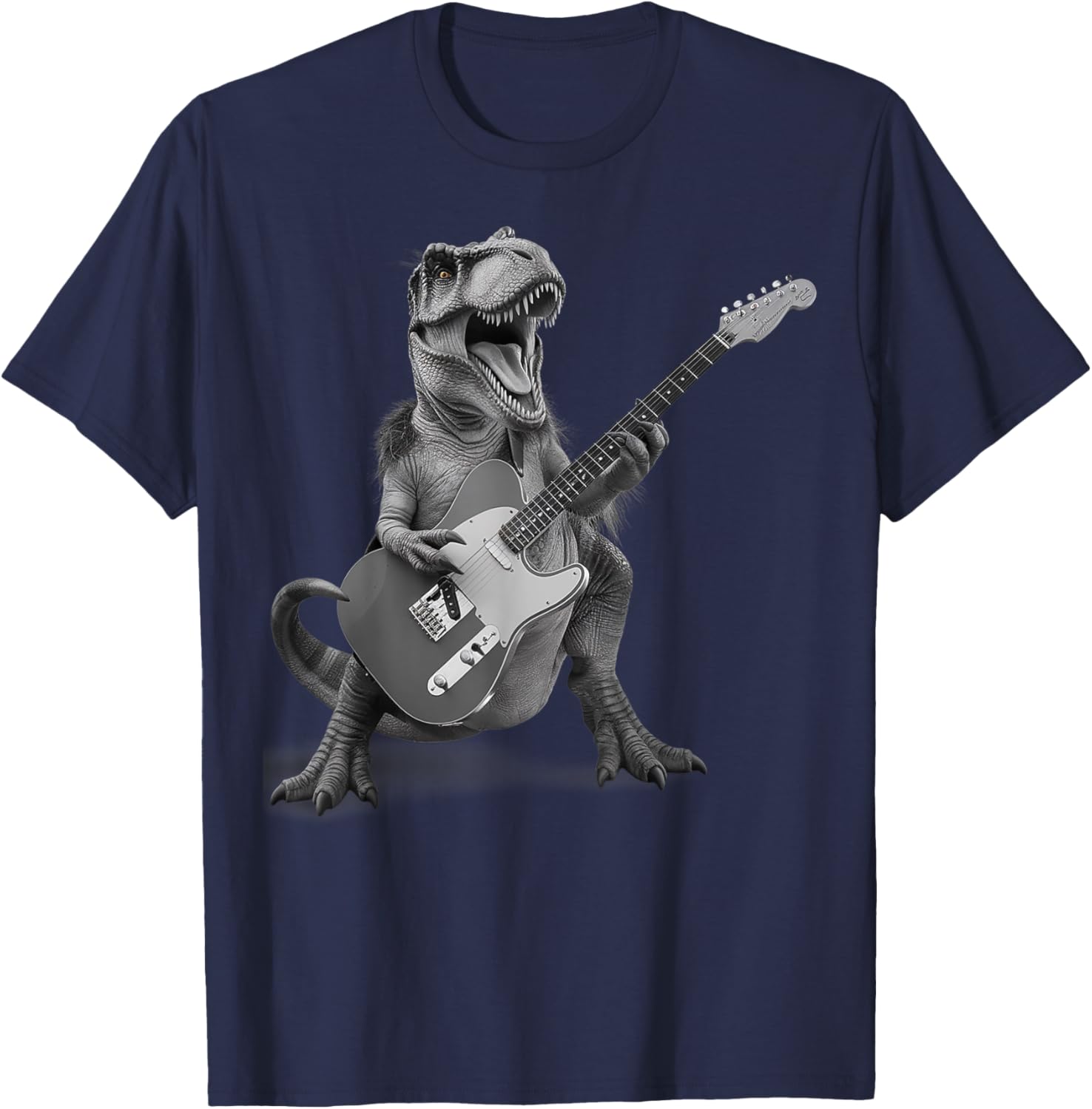 T Rex Playing Guitar Rock and Roll Dino Gifts Men Women Kid T-Shirt - T-Shirt | Navy