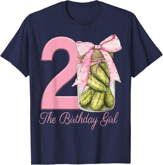 2nd Birthday Girl Pickle Jar Coquette Pink Bow Toddler 2 Two T-Shirt - T-Shirt | Navy