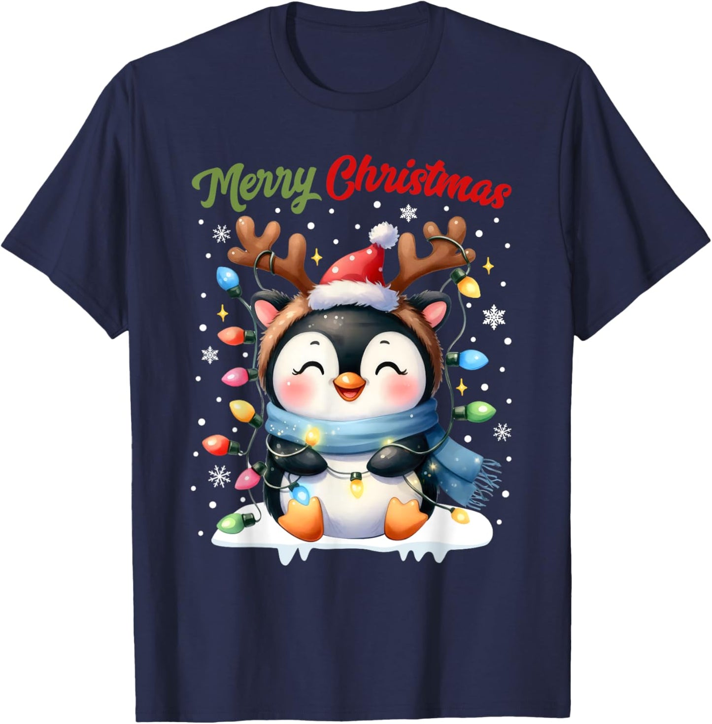 Christmas Pajamas Men Women Kids Christmas Outfit Penguin T-Shirt - T-Shirt | Navy