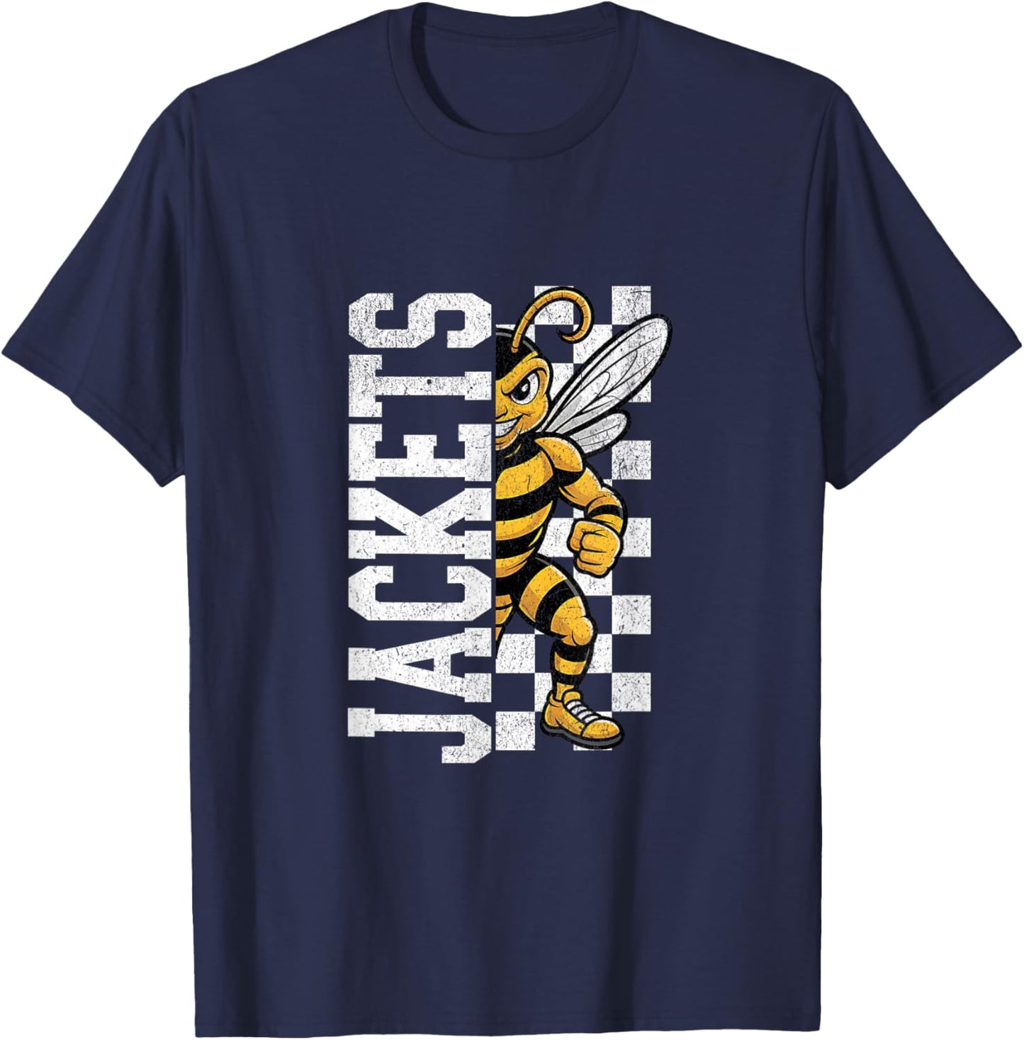 Fierce Yellow Jacket Half Mascot Design T-Shirt - T-Shirt | Navy