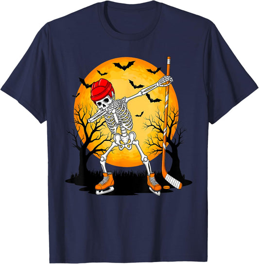 Skeleton Ice Hockey Halloween Boys Dabbing Hockey T-Shirt - T-Shirt | Navy
