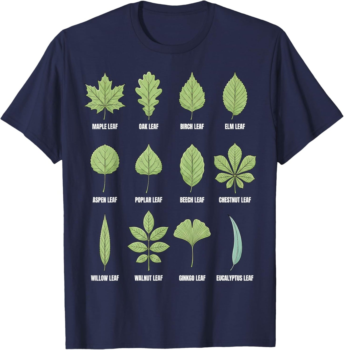 Types of Tree Leaves Botanical Chart T-Shirt - T-Shirt | Navy