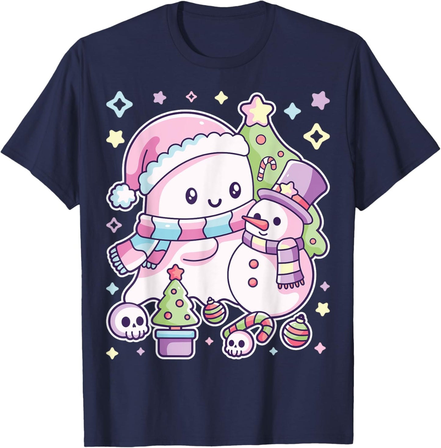 Christmas Ghost Lil Boo Xmas Girls Kids Toddler Pastel T-Shirt - T-Shirt | Navy