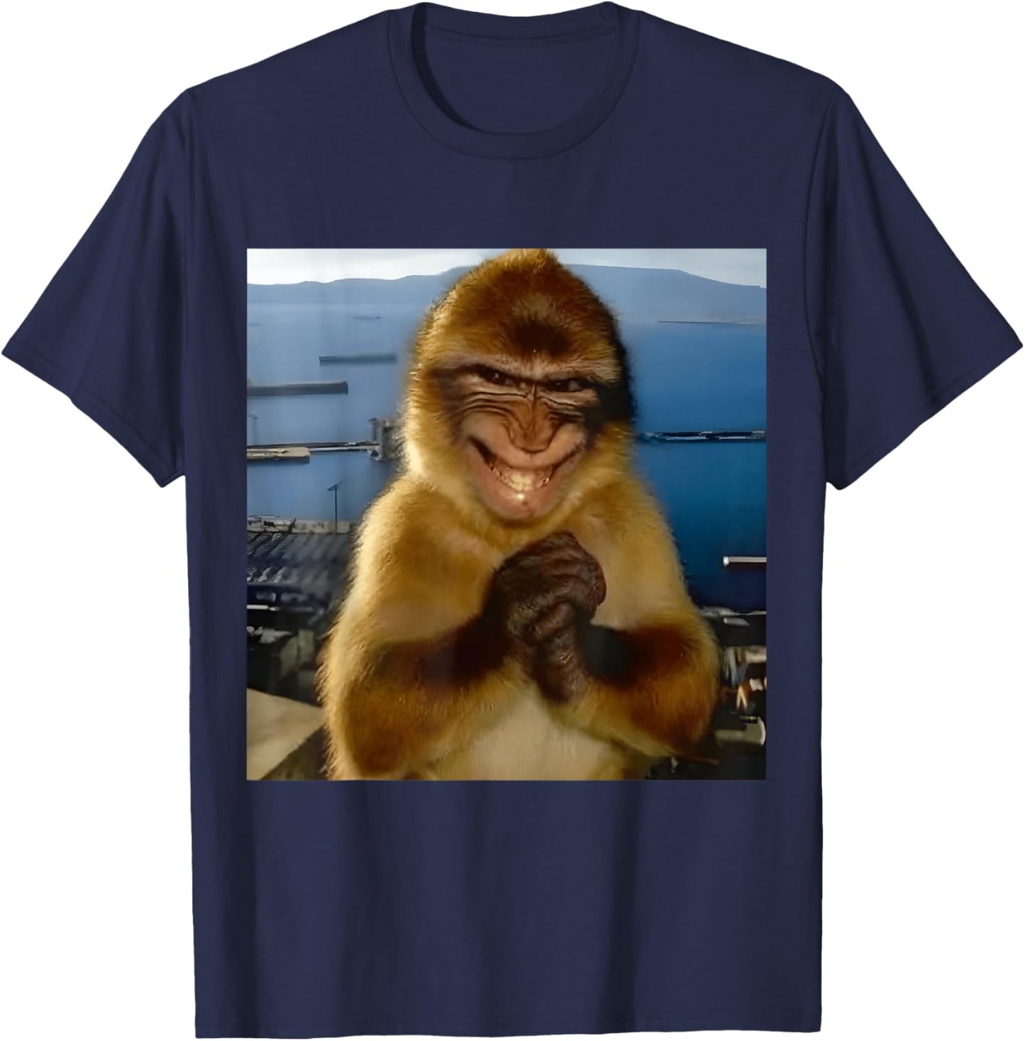 Thinking Monkey Meme Found an Evil Idea Smiling Funny Silly T-Shirt - T-Shirt | Navy