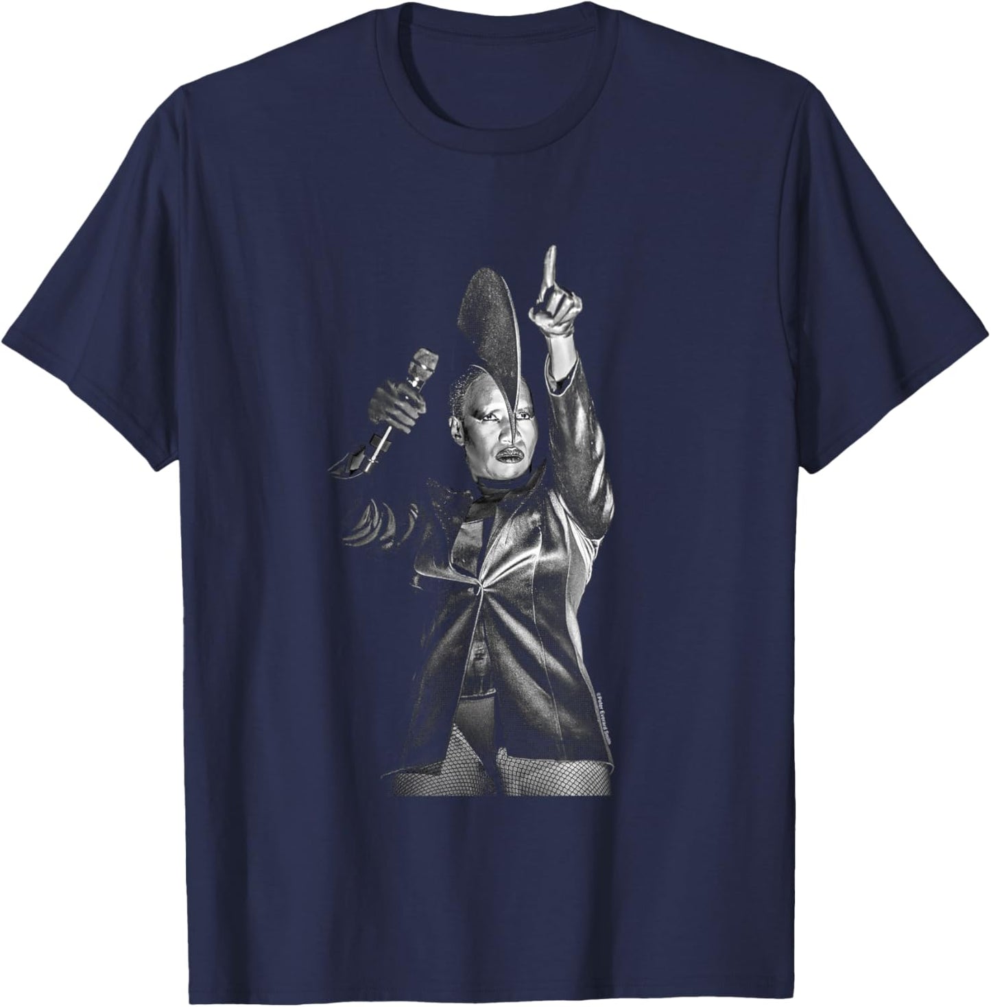 Grace Jones On Stage Black And White By Everard Smith T-Shirt - T-Shirt | Navy