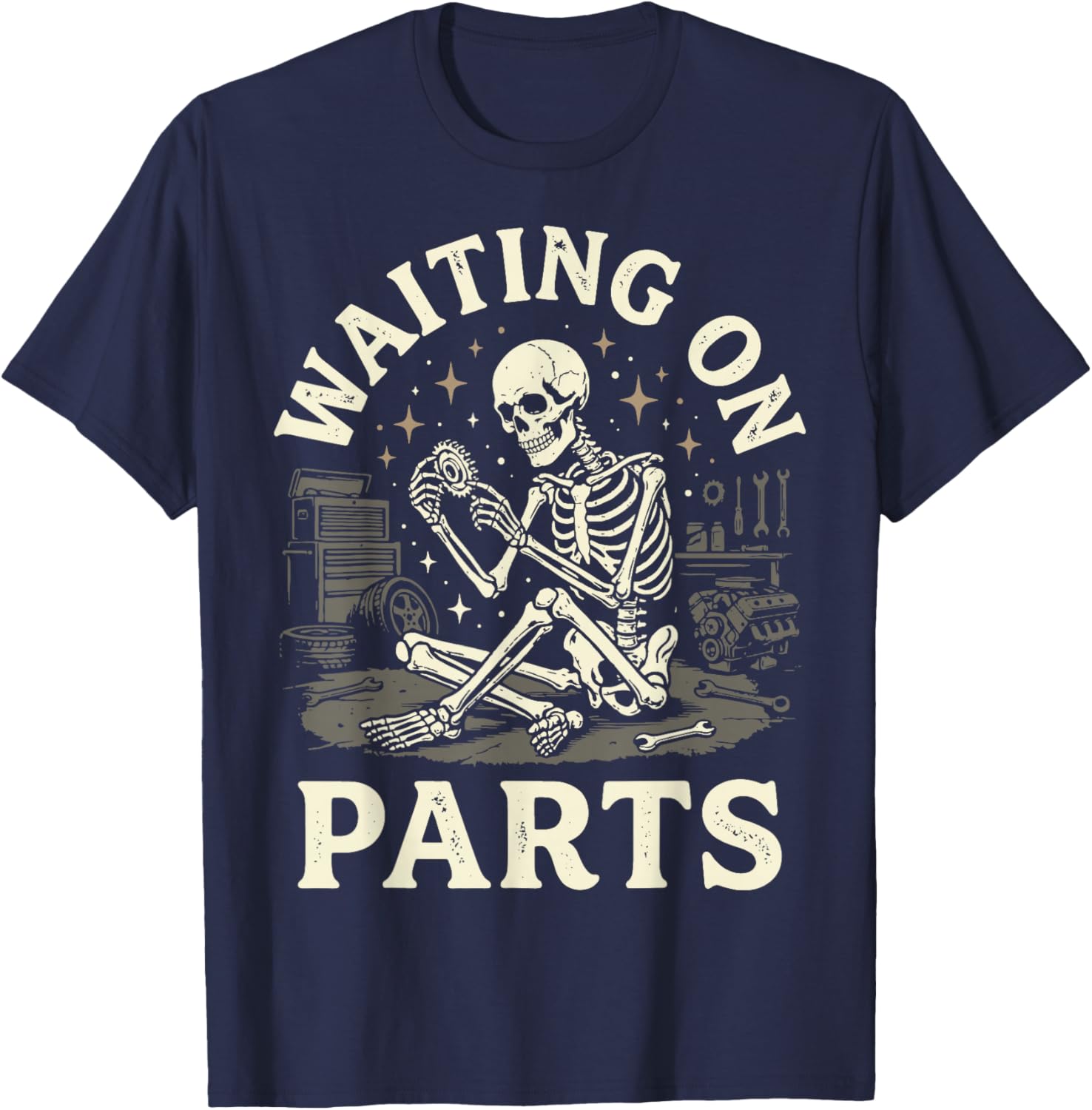 Waiting On Parts Skeleton T-Shirt - T-Shirt | Navy