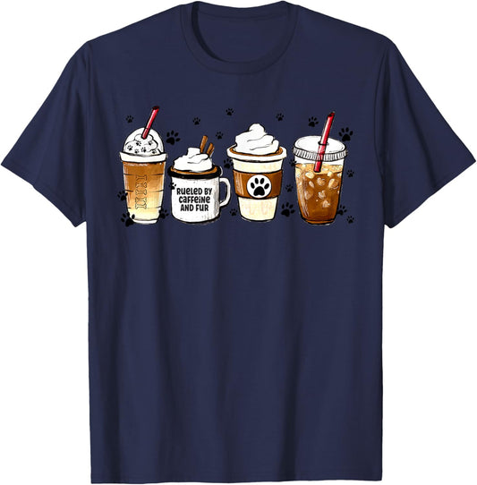 Fueled By Caffeine & Fur Coffee Lover Veterinarian Vet Tech T-Shirt - T-Shirt | Navy