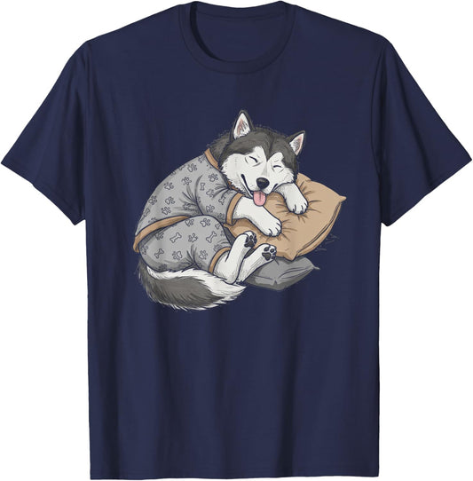 Funny Sleepy Alaskan Malamute Pajama Men Women Kids T-Shirt - T-Shirt | Navy