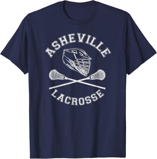 Asheville Lacrosse Vintage Distressed Retro Lax T-Shirt - T-Shirt | Navy