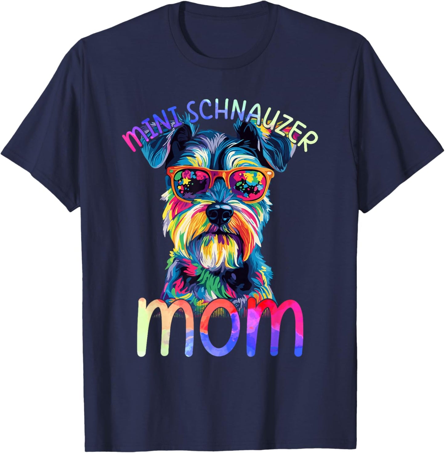 Mini Schnauzer Mom Colorful Pop Art Mini Schnauzer T-Shirt - T-Shirt | Navy