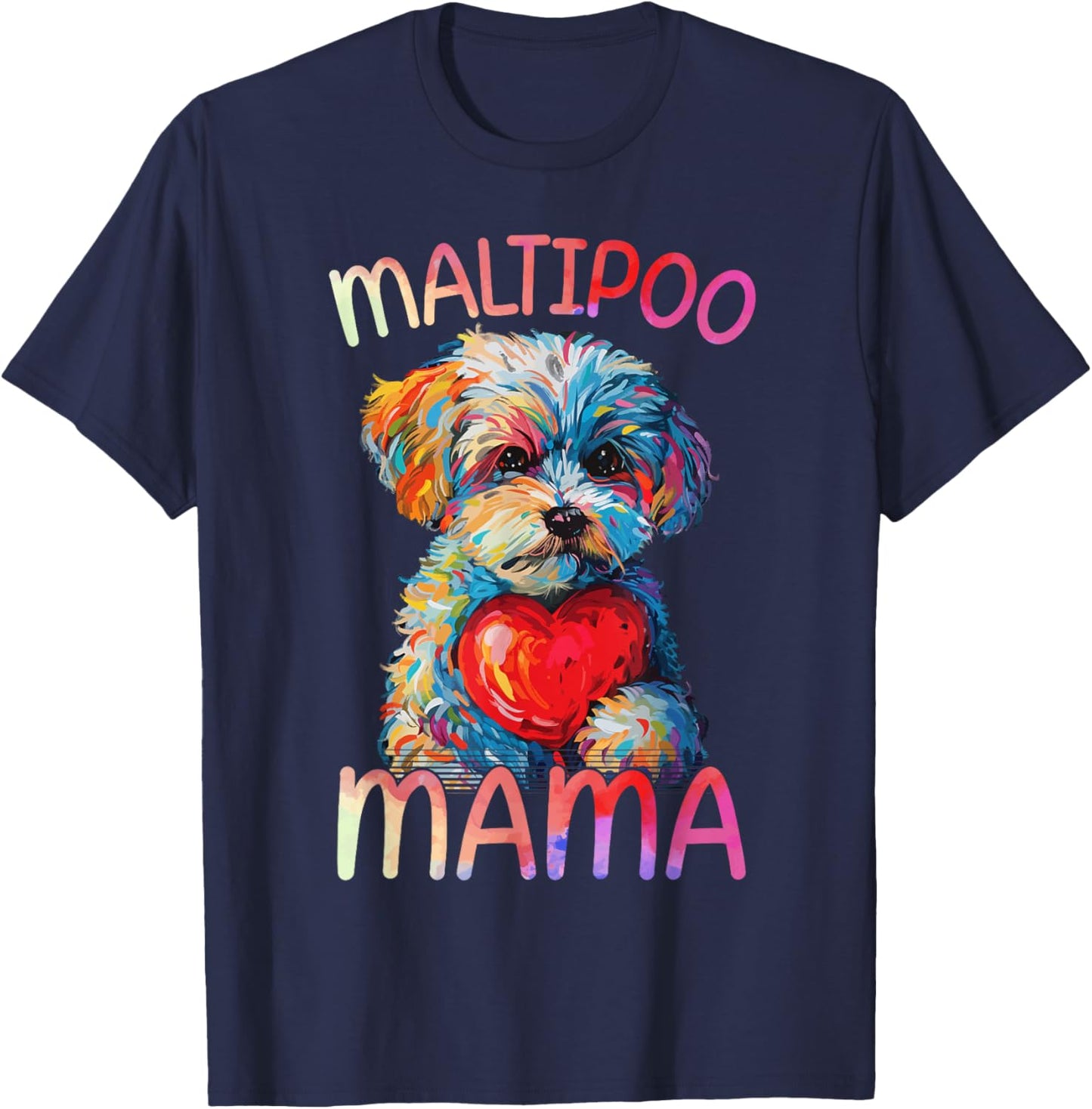 Maltipoo Dog Lovers Mama Heart Pop Art Maltipoo Mom T-Shirt - T-Shirt | Navy