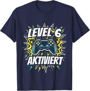 6. Geburtstag Jungen Video Gamer Level 6 Aktiviert Kids T-Shirt - T-Shirt | Navy