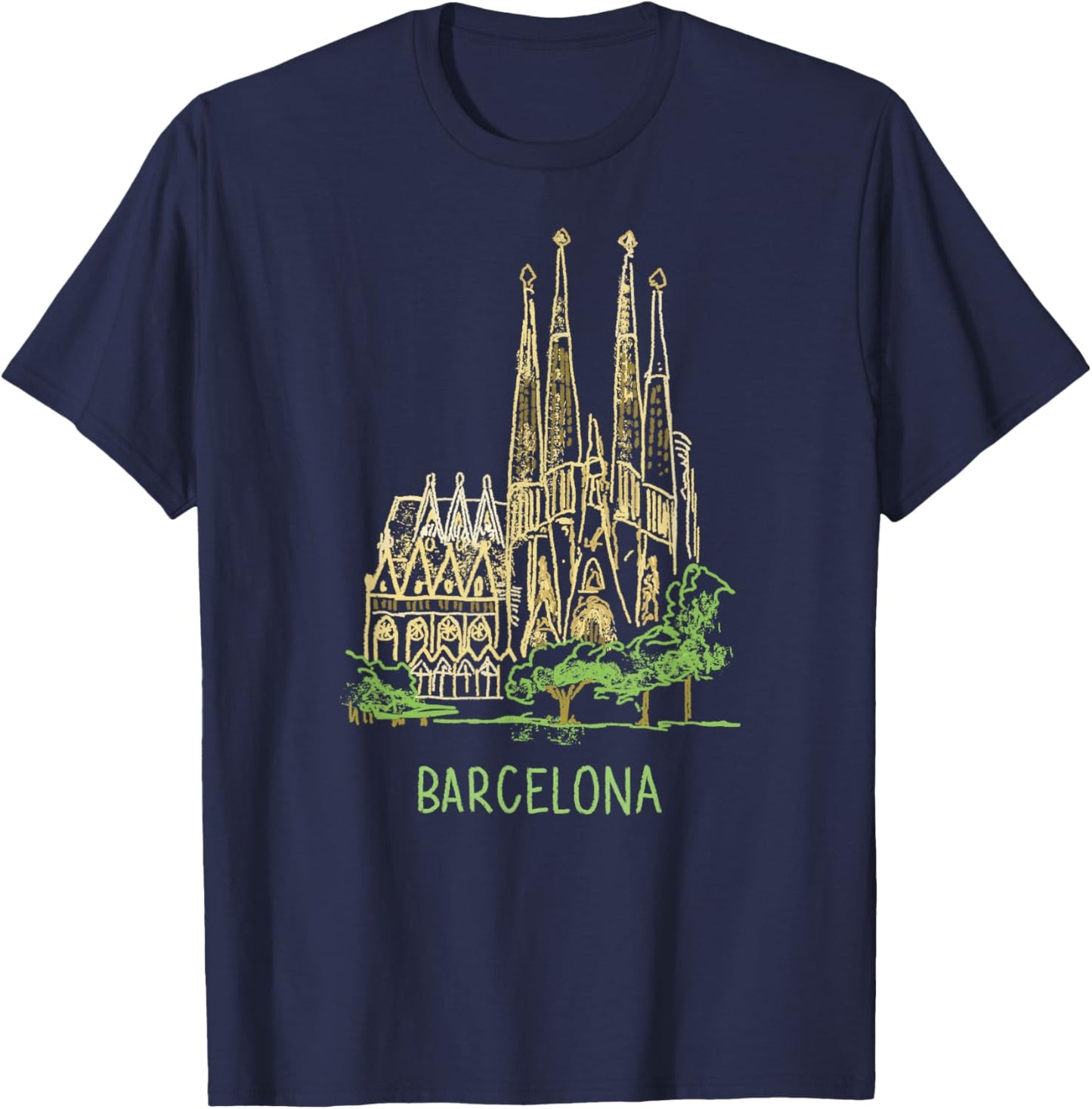 Barcelona Spain Travel Souvenir Historic City Landmark Gift T-Shirt - T-Shirt | Navy