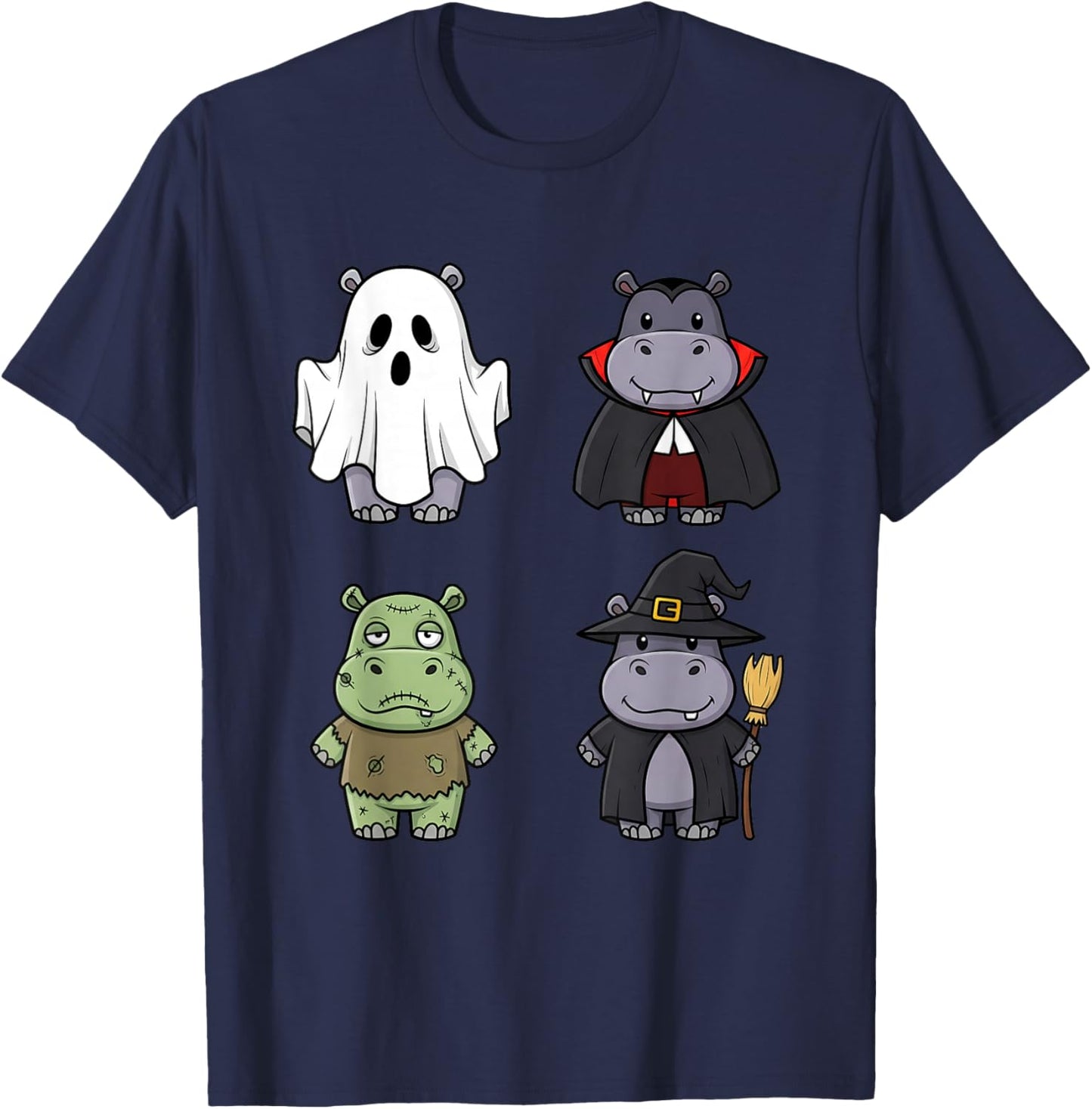 Funny Hippo Spooky Ghost Boo Horror Pumpkin Hippo Halloween T-Shirt - T-Shirt | Navy