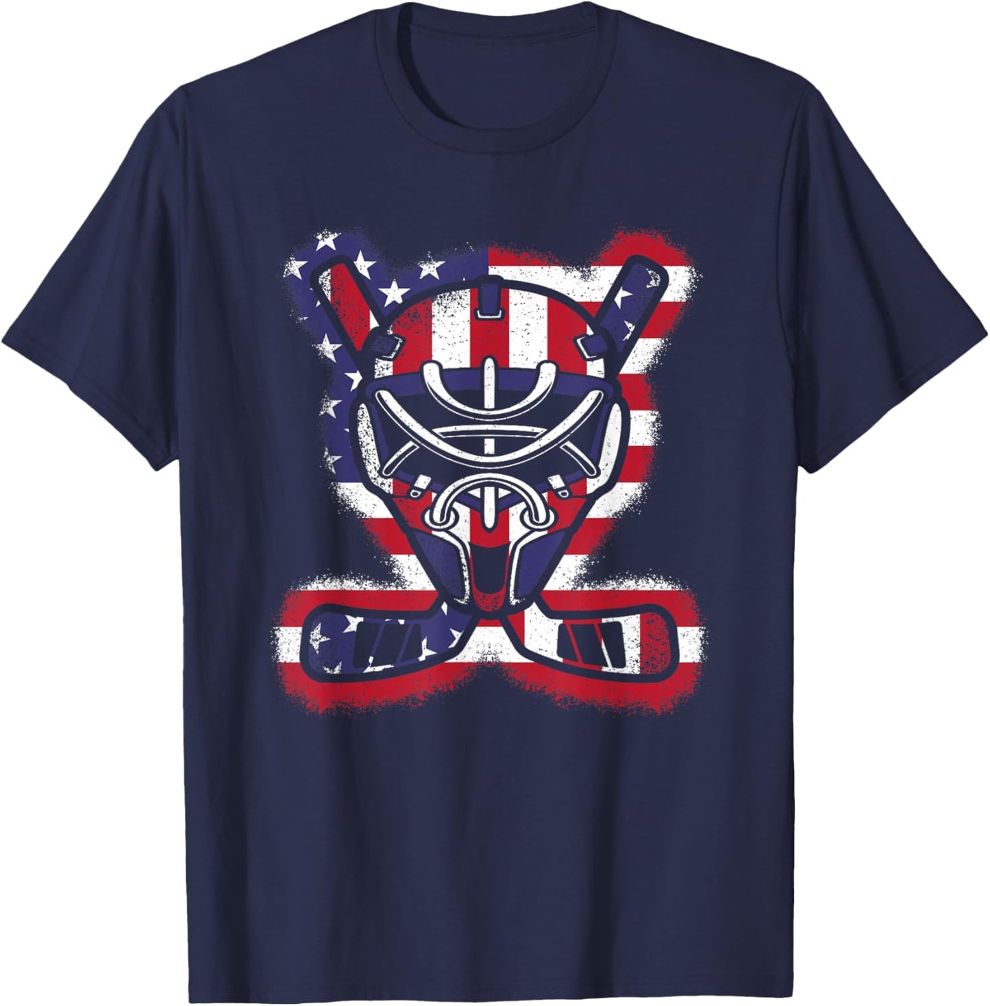 Vintage American Flag Ice Hockey Player Men Women Kids T-Shirt - T-Shirt | Navy