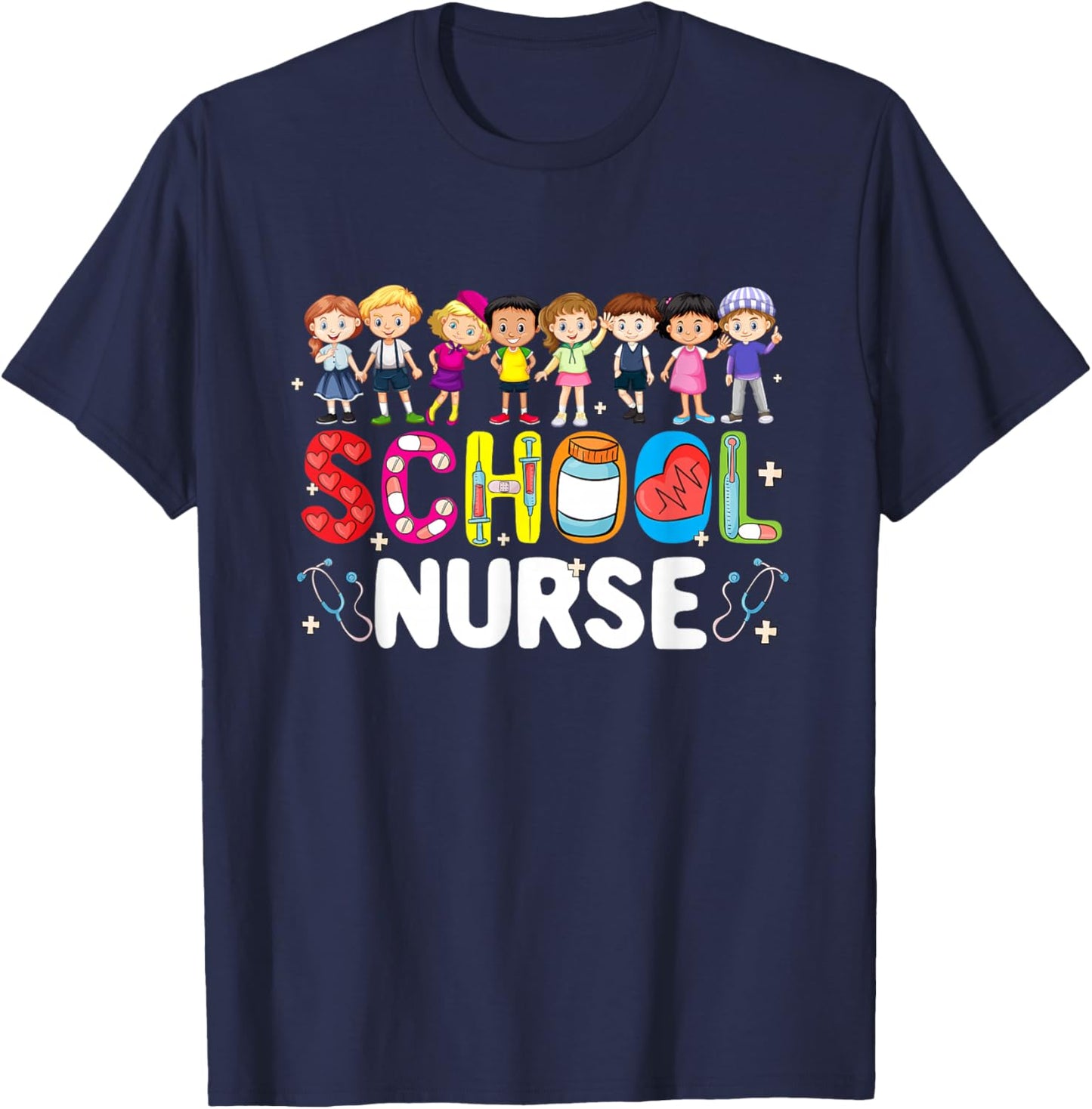 School Nurse Back To School Nursing Stethoscope Adults T-Shirt - T-Shirt | Navy