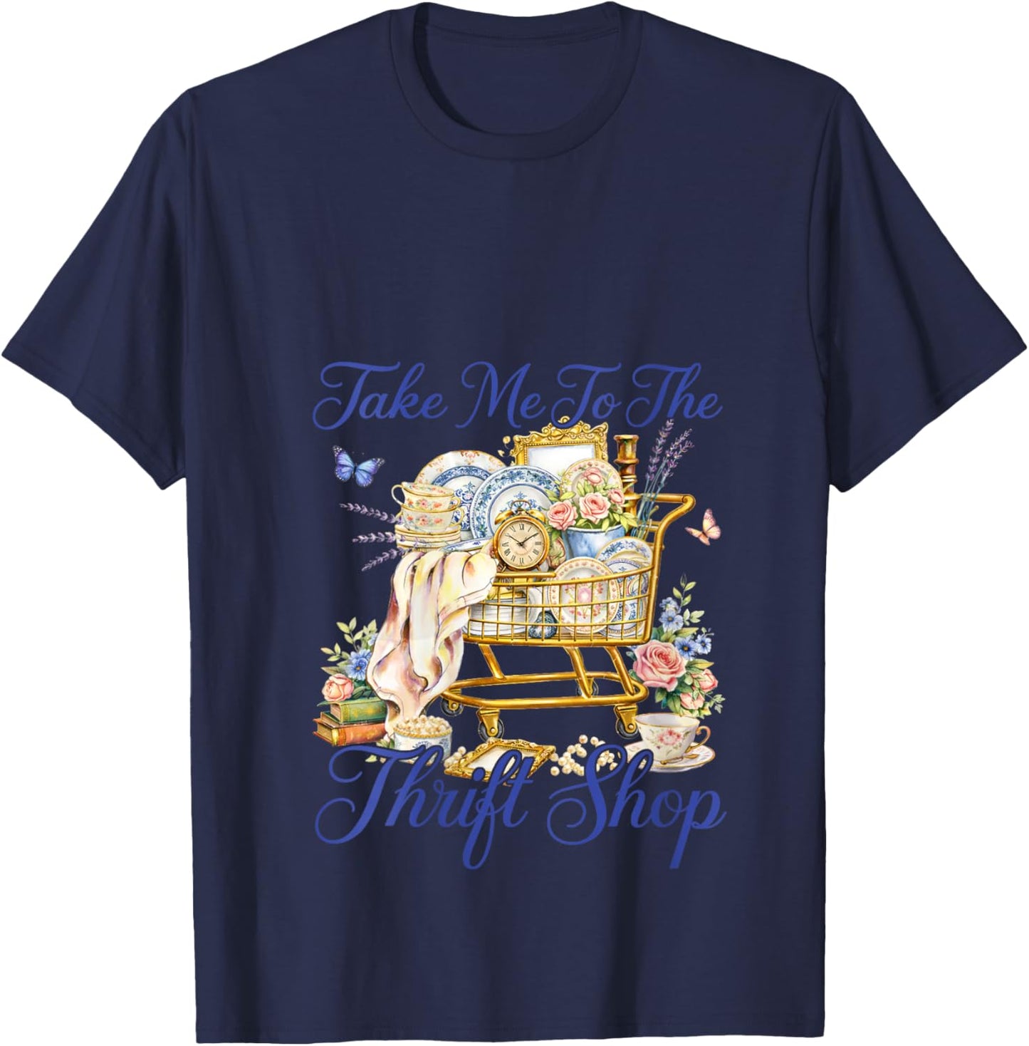 Women's Take Me to The Thrift Shop Vintage Thrifting Retro Shopping V-Neck T-Shirt - T-Shirt | Navy