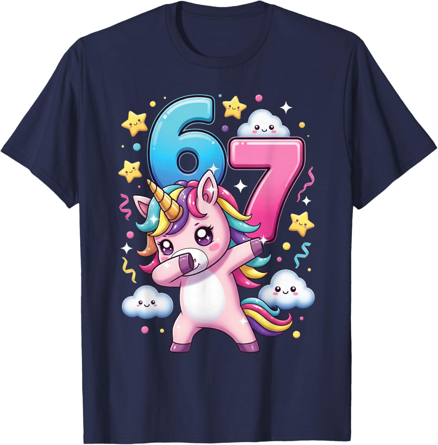 67 Meme Unicorn for Girls Funny Six Seven Number Kids Youth T-Shirt - T-Shirt | Navy