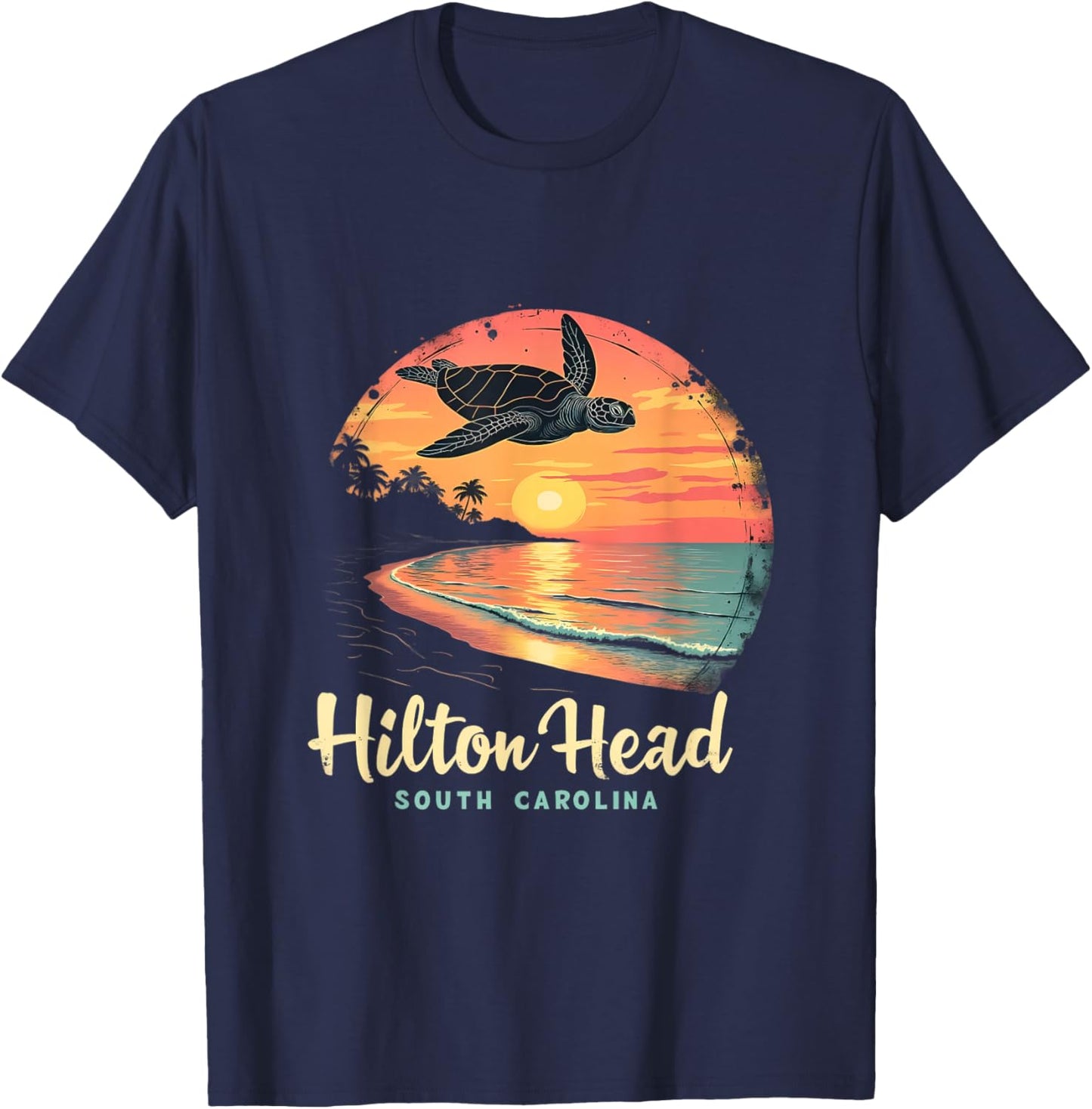 Hilton Head South Carolina Sunset Turtle T-Shirt - T-Shirt | Navy