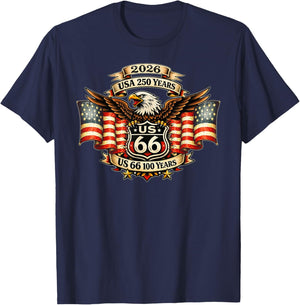 USA 250 US Highway 66 Mother Road Anniversary Adler Tattoo T-Shirt - T-Shirt | Navy