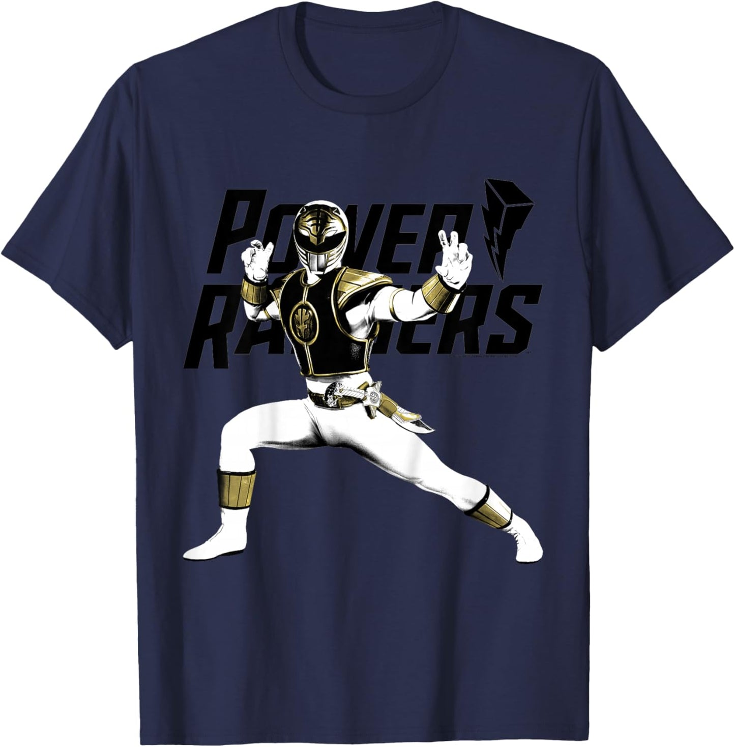 Power Rangers White Ranger Karate Action Pose Logo T-Shirt - T-Shirt | Navy