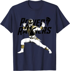 Power Rangers White Ranger Karate Action Pose Logo T-Shirt - T-Shirt | Navy