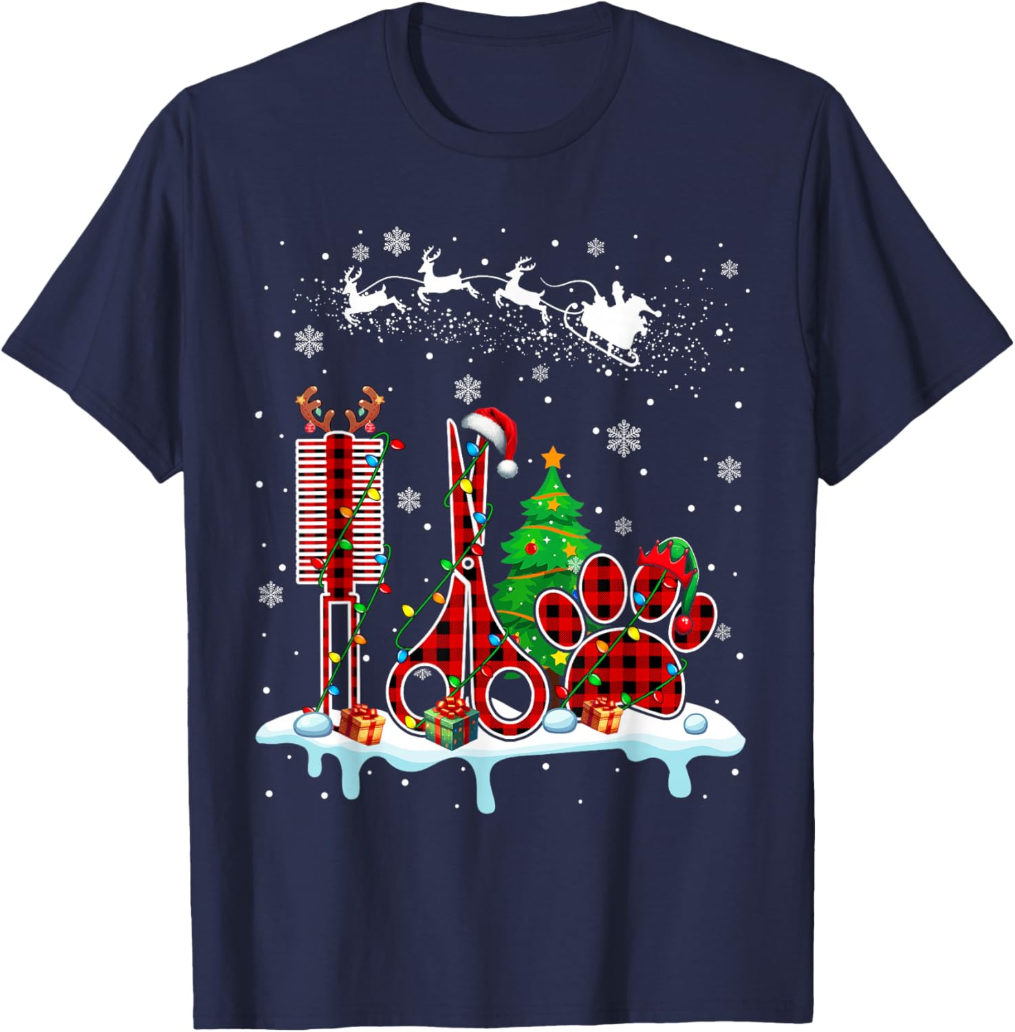 Santa Elf Reindeer Dog Groomer Tools Christmas Job Team T-Shirt - T-Shirt | Navy