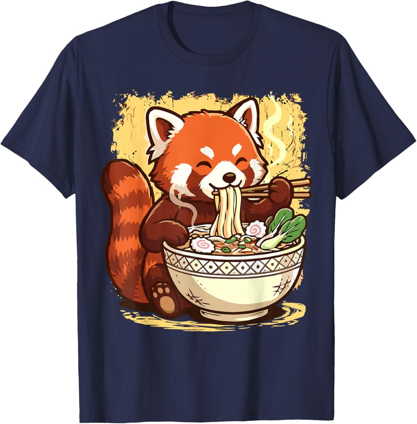 Red Panda Eating Japanese Ramen Noodles T-Shirt - T-Shirt | Navy