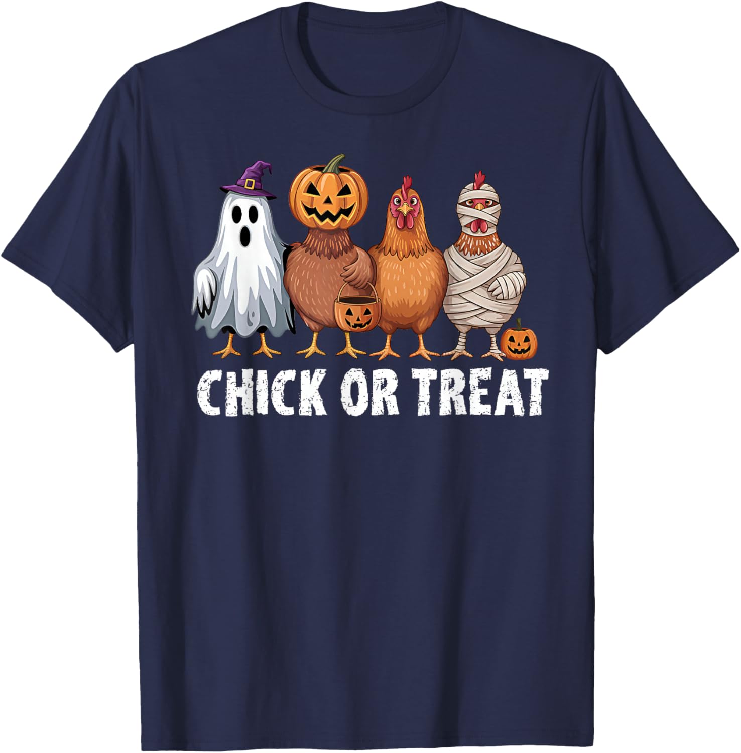 Funny Chick Or Treat Chickens Ghost Witchy Halloween T-Shirt - T-Shirt | Navy