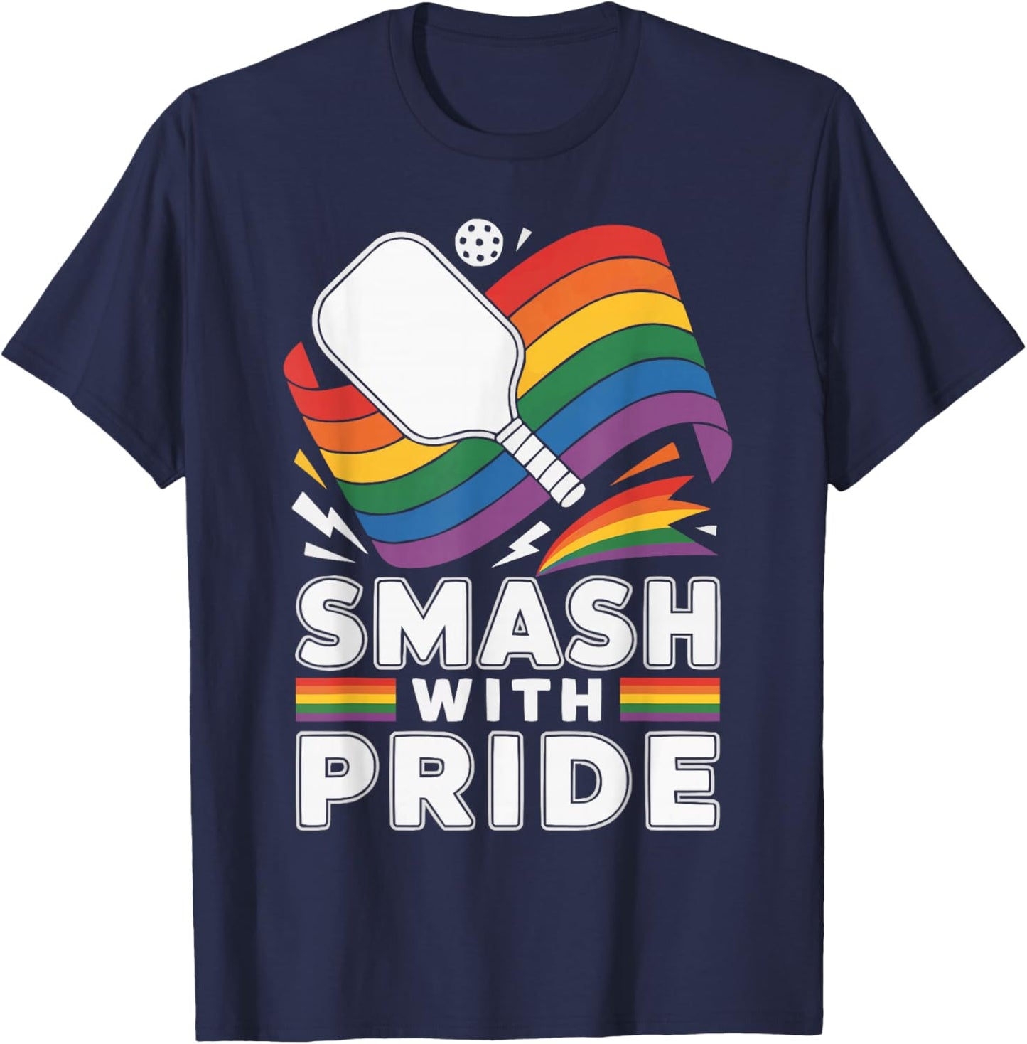 Lesbian Gay Pickleball Player Paddle Rainbow Flag LGBTQ T-Shirt - T-Shirt | Navy