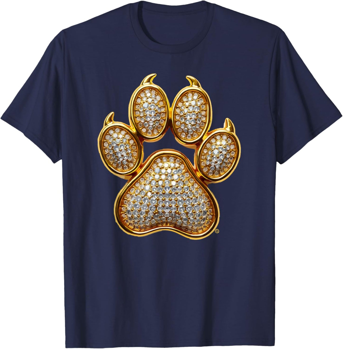 Dog Mom, Dog Dad, Gold Dog Paw, Great Bling Dog Lover Gift T-Shirt - T-Shirt | Navy