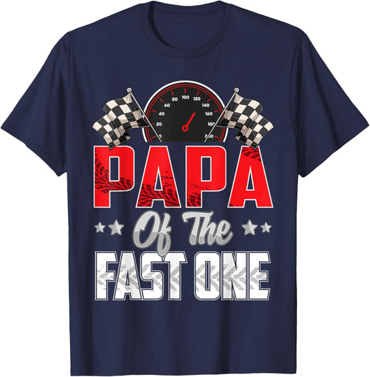 1 year old racing car fast one birthday 1st Family Papa T-Shirt - T-Shirt | Navy